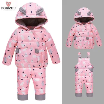 

Boy Girl Winter Set Kids Goose Down 95%+ Toddler Hooded Coat Infant Warm Animal pattern Four Color Optional 2018 Baby Ski Suit
