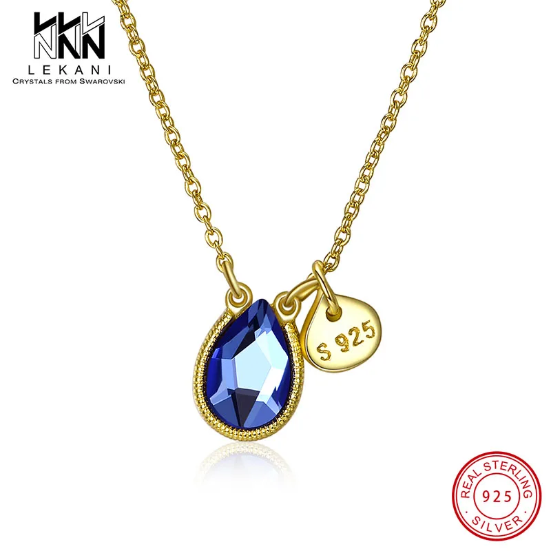 

New Women Pendants Necklaces Crystal From Swarovski Red Blue Water Necklace For Women 925 Silver Gold Chain Wedding Fine Jewelry