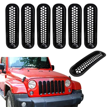 

For Jeep Wrangler JK 2007-2017 Gloss Black ABS Front Grille Cover Insert Honeycomb Mesh Grill Shell 7pcs