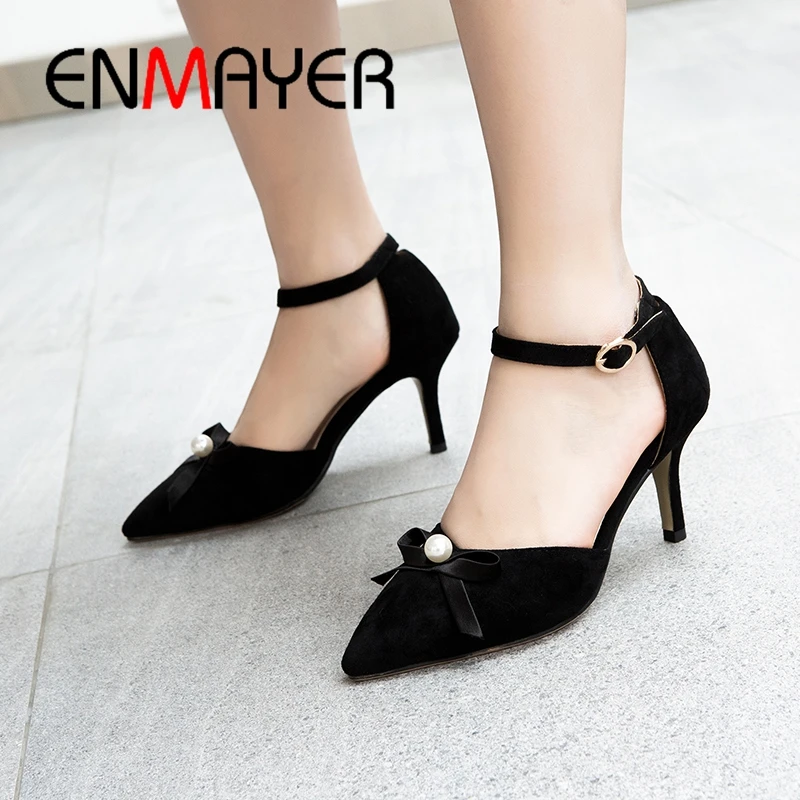 

ENMAYER 2019 Basic High Heel Pumps Women Shoes Spring/autumn Flock Pointed Toe Party Woman Shoes Size 34-43 LY1905