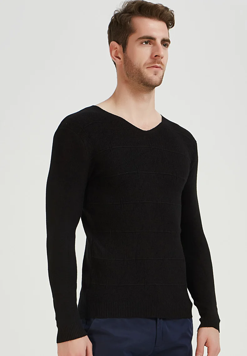 Брендовый Повседневный облегающий пуловер и свитер для мужчин, черный однотонный клетчатый тонкий свитер с v-образным вырезом, мужское нижнее белье на осень и зиму