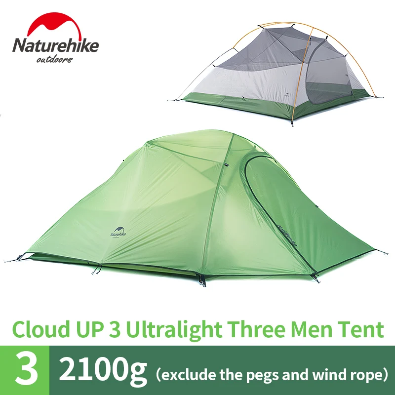 Naturehike Cloud Up Series 1 2 3 человек Сверхлегкий тент 20D силиконовый тент двухслойный Открытый Кемпинг туристический тент с бесплатным ковриком - Цвет: 3 Man 210T green