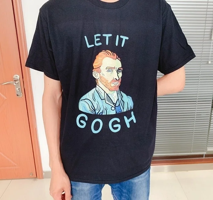 Fashionshow-JF Let It Gogh Meme Funny T-Shirt Hipsters Art Oil Painting Lattice Print Casual Summer Short Sleeved T-shirt | Мужская