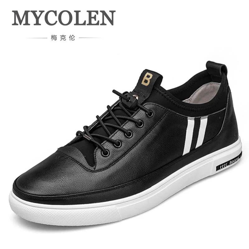 MYCOLEN 2018 Spring Mens Shoes Casual Hot Sale New Flats Black White Red Leather Sneakers Lace Up Moccasins Sapato-Masculino