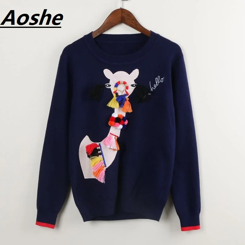 2018 Fall Winter Knitted Pullovers Runway Design Women's Sweater Character Camel Tassel Hairball Chic Knitwear Tops Jumper | Женская