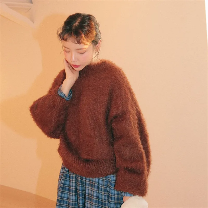 

CBAFU autumn winter women mohair sweater loose long sleeve turtleneck warm knitted pullover basic sweater female jumper N841