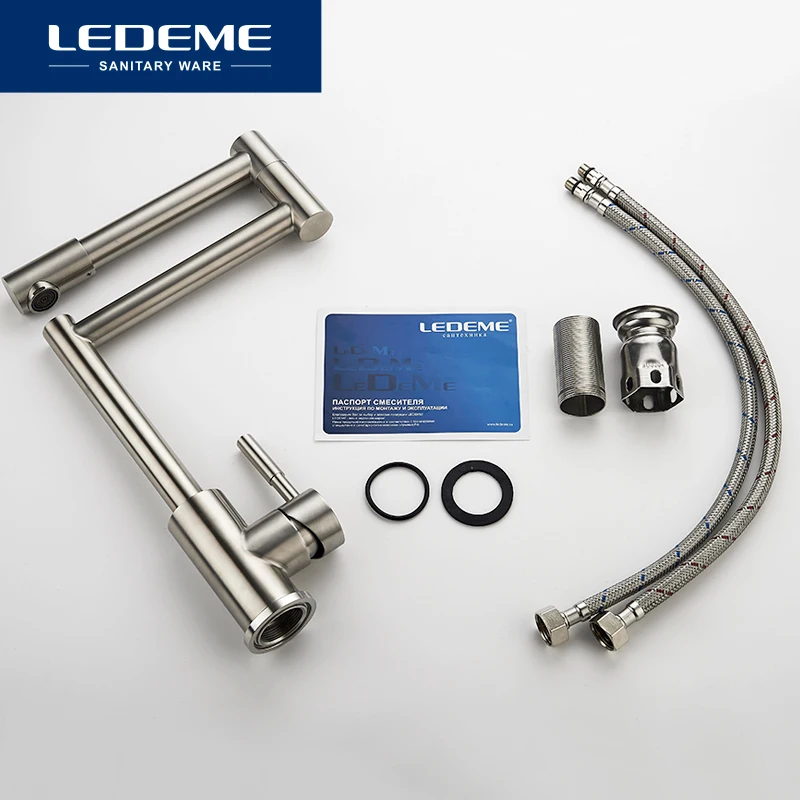  LEDEME Stainless Steel Kitchen Faucet Lead-free Folding Mixer 360 Degree Swivel Single Handle Kitch - 32853768965