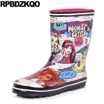 

Rain Fall Round Toe Waterproof Winter Boots Women 2017 Cute Slip On Short Flat Kawaii Shoes Rainboots Mid Calf Fashion Cartoon