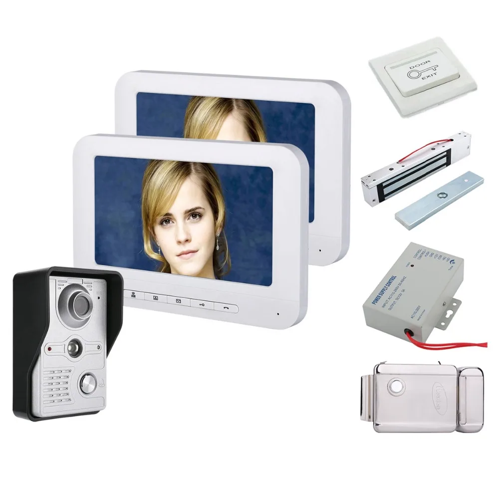 

Home Security 7 Inch LCD 2 Monitors Video Door Phone Doorbell Intercom Kit 1-camera 2-monitor Night Vision+Electronic locks Set