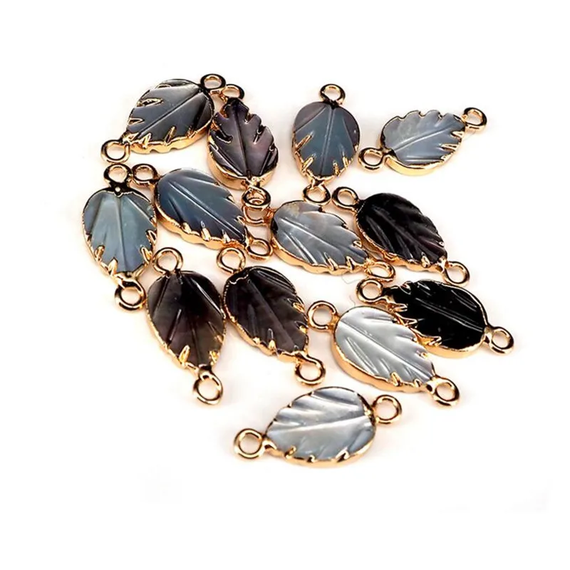

2pcs Natural Shell Pendant Leaf Charms Pendant End Clasps Double Hole Bracelet Connectors Beads For DIY Jewelry Making Z871