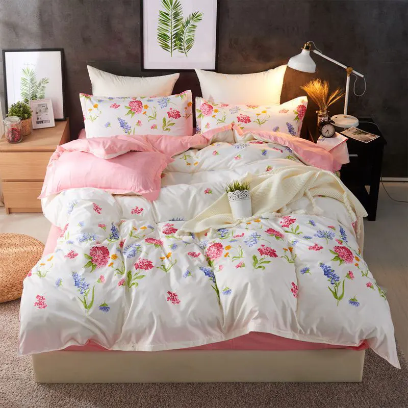 Модный комплект постельного белья, роскошный Семейный комплект с розовым сердечком, простыня, пододеяльник, наволочка, полный размер, одна королева, Комплект постельного белья - Цвет: 1