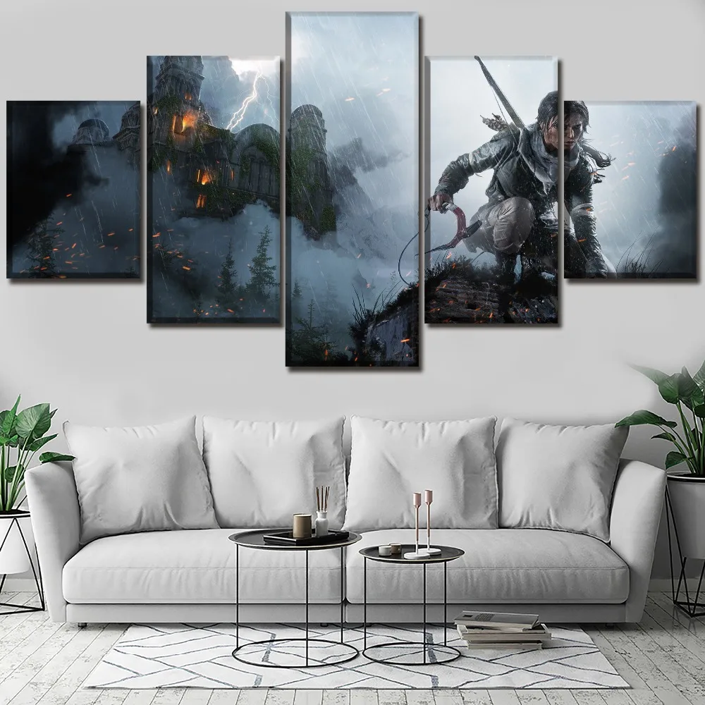 

Modular Canvas Print Picture Living Room Home Decor 5 Piece Lara Croft Poster Rise of the Tomb Raider Posters Wall Art Framework