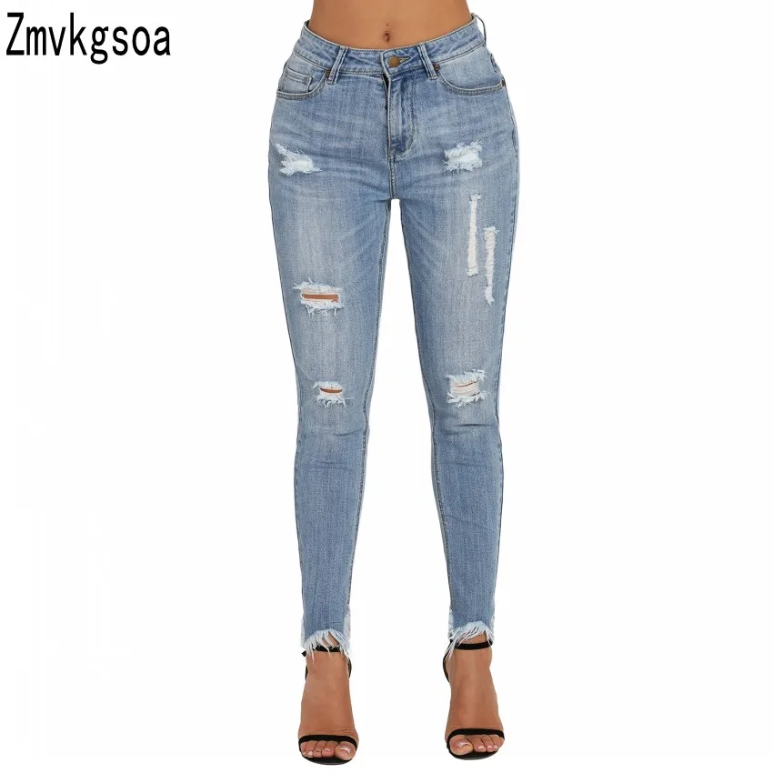 Zmvkgsoa синий Bleach Wash Distressed рок джинсы Для женщин Повседневное Button Fly Ripped Брюки бахрома Дело обтягивающие джинсы Q786008