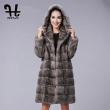 FURTALK Новая Мода Долго Капюшоном Натуральный Мех Норки Пальто Зимы женщин Природный Норки Куртка Роскошные Импортированы Норки дизайн
