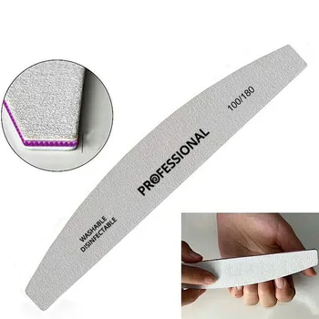 

5Pcs/lot Professional Half Moon Nail Files 100/180 Buffer Double Side Gray Color Curve Banana Nail Art Care Tools