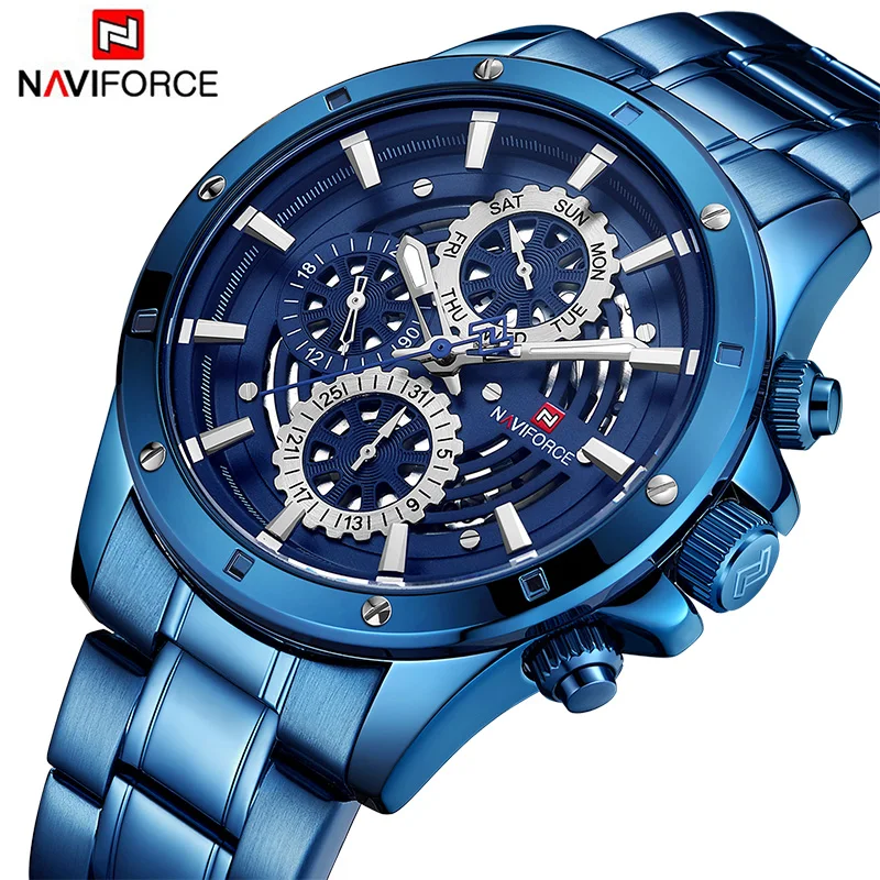Часы наручные NAVIFORCE Мужские кварцевые роскошные модные водонепроницаемые