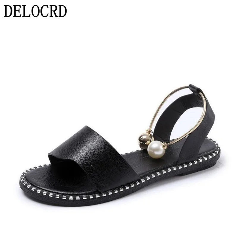 

Summer Sandals Women's Sandals Open toe Simple flat Bottom Roman Sandals Female Pearl Buckle Women's Shoes flat Shoes Sandals
