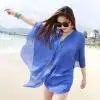 Стиль Мода Горячие Твердые свободные женские купальники Свободная Сексуальная Кнопка шифон Бикини накидка для пляжа Твердые Кружева - Цвет: Dark Blue