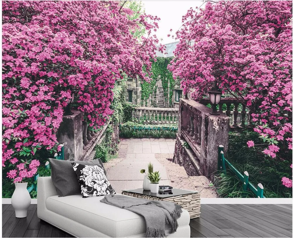 

Custom photo 3d wallpaper Pink flower tree garden TV background wall room Home decor 3d wall murals wallpaper for wall 3 d