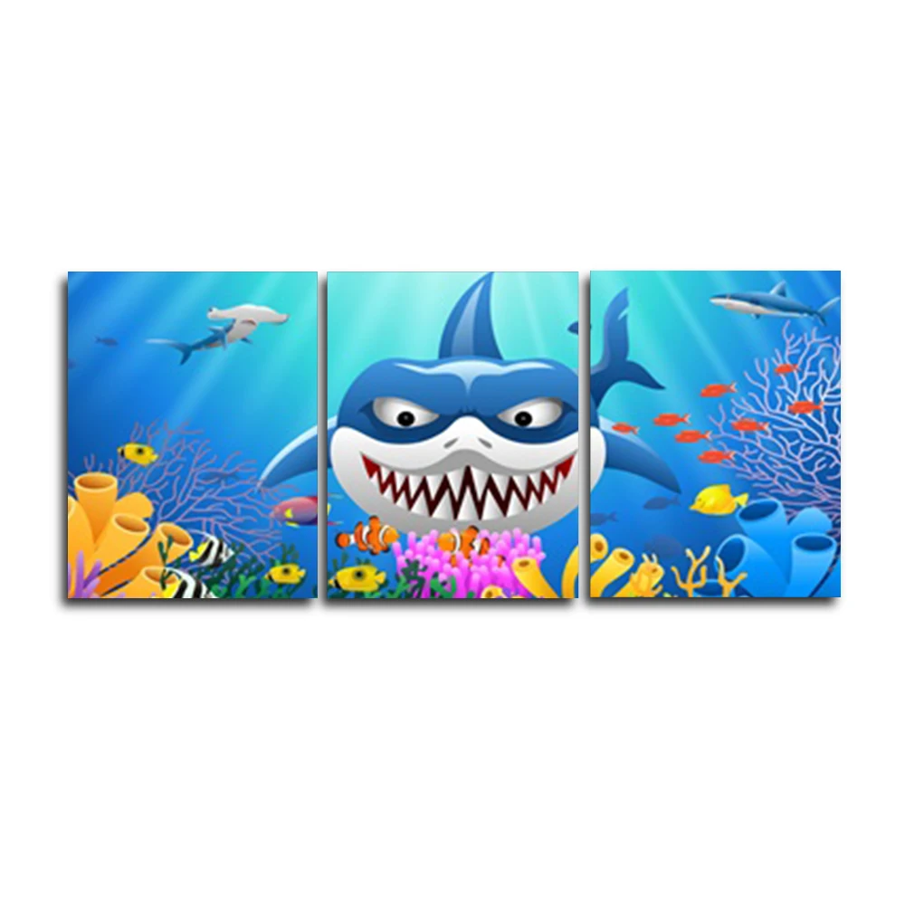 

Laeacco Cartoon Undersea Animal 3 Panel Paint On Canvas Painting Wall Art Sea Animals Posters and Prints Living Room Home Decor