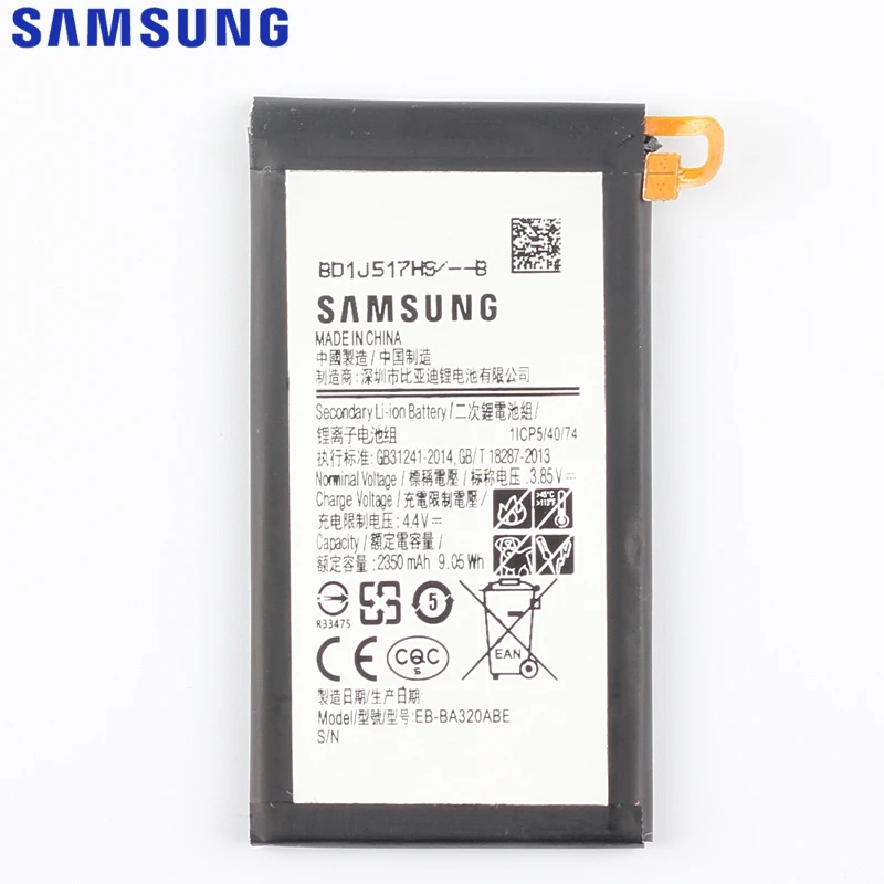 Сменный аккумулятор samsung для Galaxy A3 A320 Edition настоящий аккумулятор для телефона EB-BA320ABE 2350 мАч
