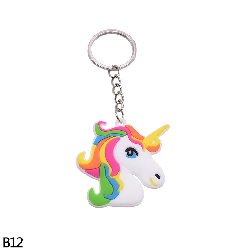 5/10pc Rainbow PVC Cute Animal Horse Unicorn Keychain Alloy Key Ring For Men Women Bag Phone Car Key Chian Decoration Gift Favor - Цвет: B12