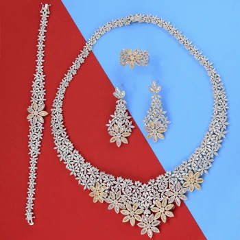 

missvikki Full Shiny Flowers Crystal New Advanced Women Necklace/Earrings/Ring/Bracelet Jewelry Set for Bridal Wedding Party
