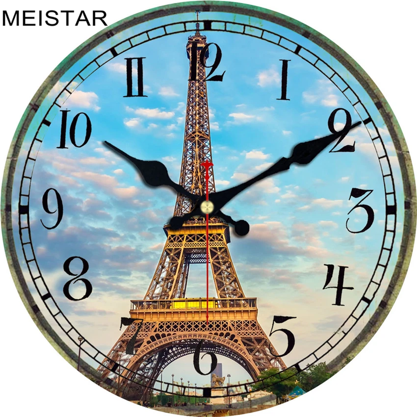 

MEISTAR 2018 Vintage Tower Design Clock For Kitchen Home Office Cafe Wall Decor Silent Retro Clock Elegant Large Art Wall Clocks