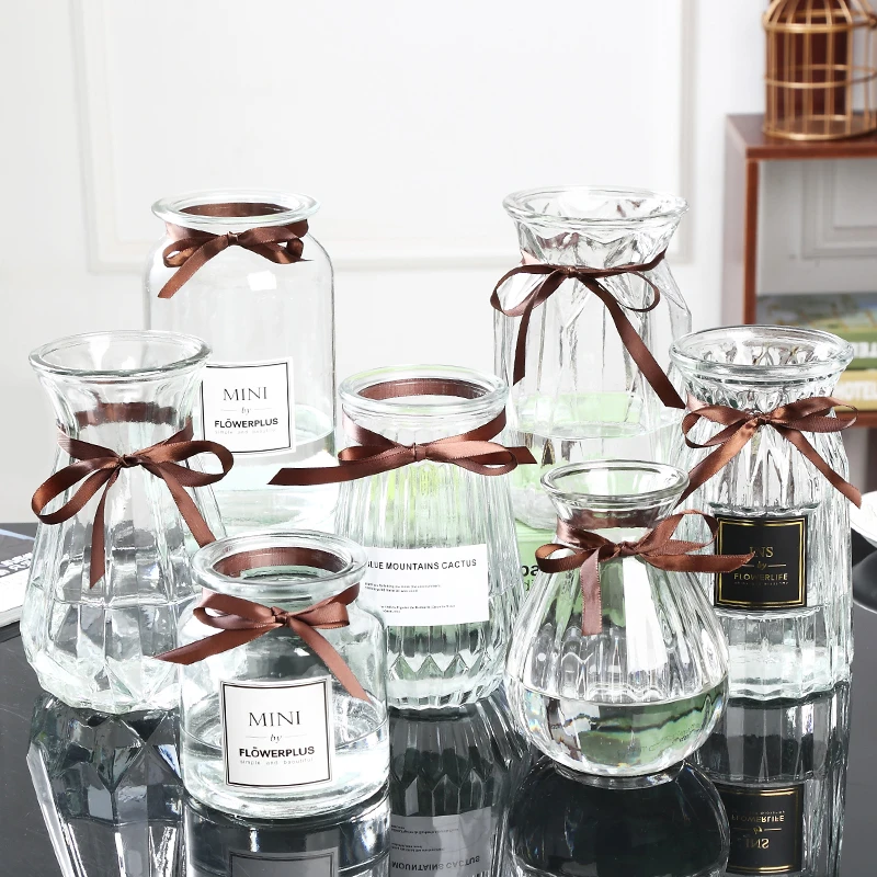 Стеклянная ваза, простые Креативные украшения для гостиной, европейская прозрачная Цветочная композиция, контейнер для сушеных цветов