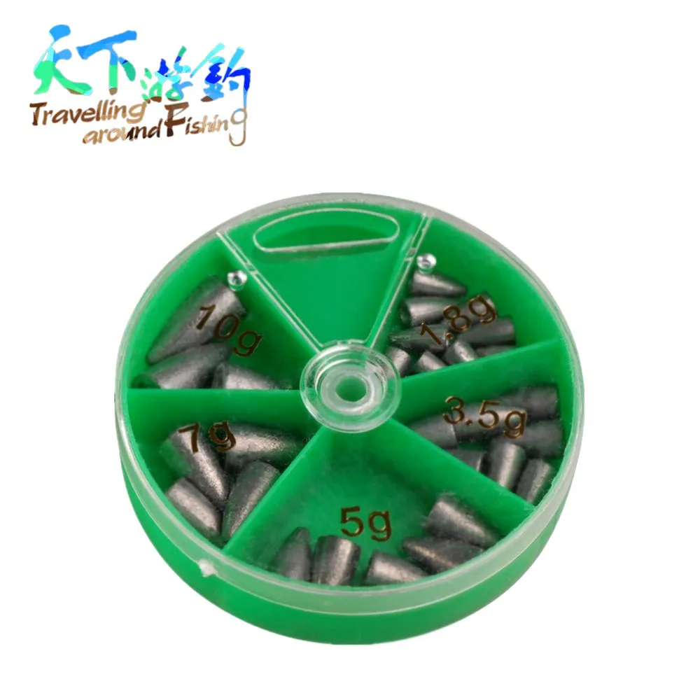 

TAF 18Pcs/box Bullet Fishing Lead Weight Sinker 5 Size Split Shot Black Fishing Kits Fishing Tools Pesca Fishing Accessories