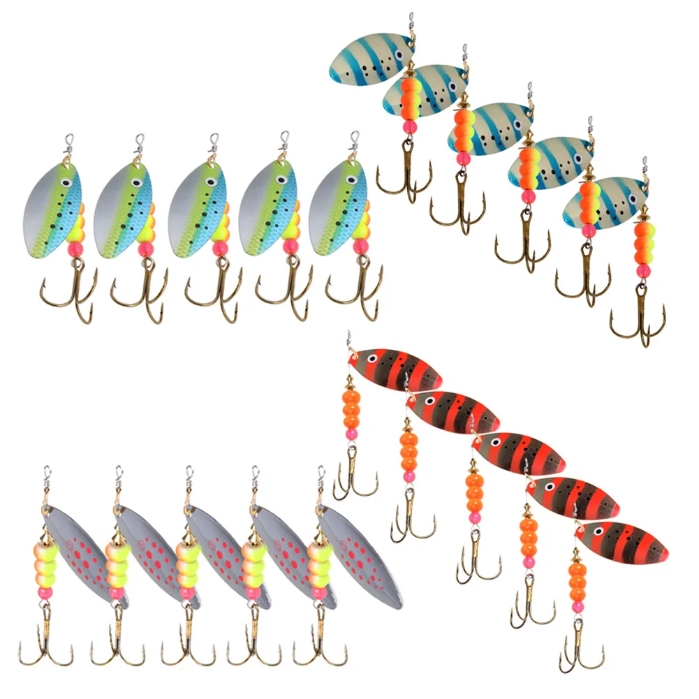 

5pcs 8.5cm/3.35" 12g Rotating Sequins Metal Fishing Lure Bait Hard Lure Fishing Swimbait Crankbait with Artificial Treble Hooks