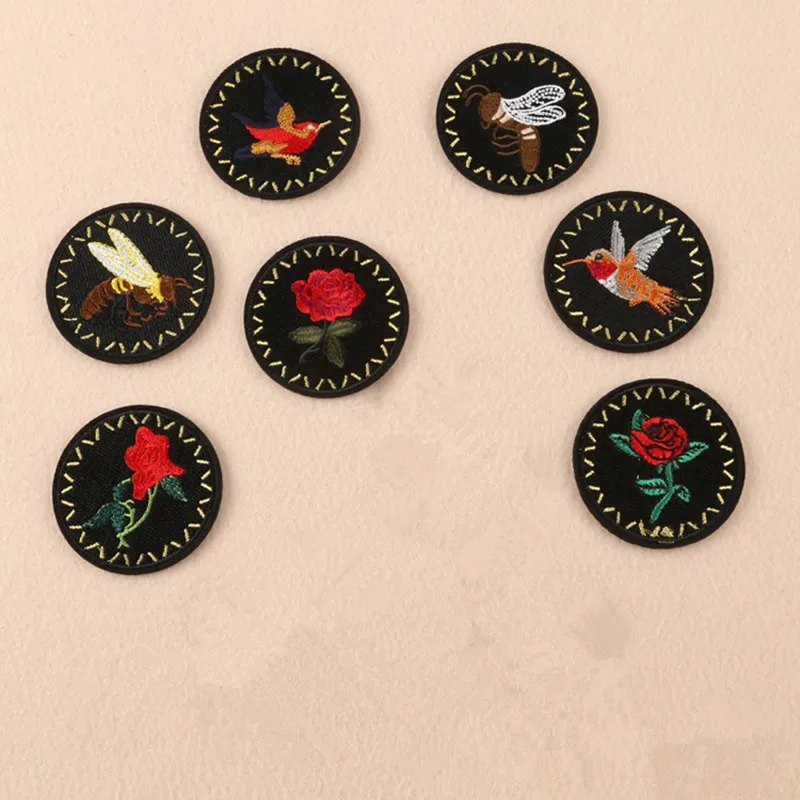 

DOUBLEHEE Animals And Flowers Embroidered Iron On Patches For Round 6.3CM Badge Design Beauty Patch Sticker Badges diy