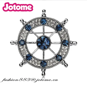 

New arrival Uniform decoration Dark Blue crystal rhinestone Rudder brooches for men