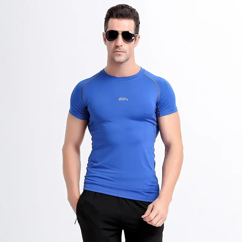 High Elastic Fitness Tight Running T Shirts Men Quick Dry Leisure Sport