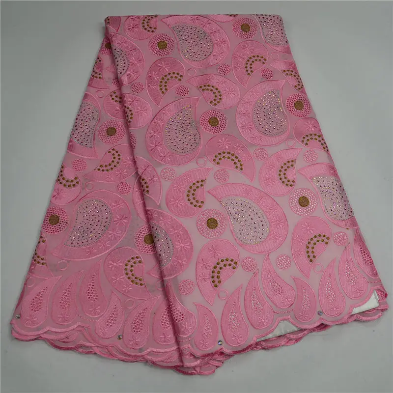 

New design baby pink swiss voile cotton lace with stones high quality wholesale cheap price facotry voile lace fabric with stone