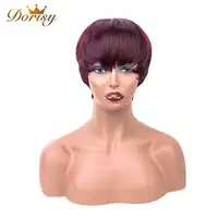 Short Human Hair Wigs Straight 99J Red Wine Color Brazilian Short Wigs For Women Human Hair 4 inch Dorisy Hair Non Remy