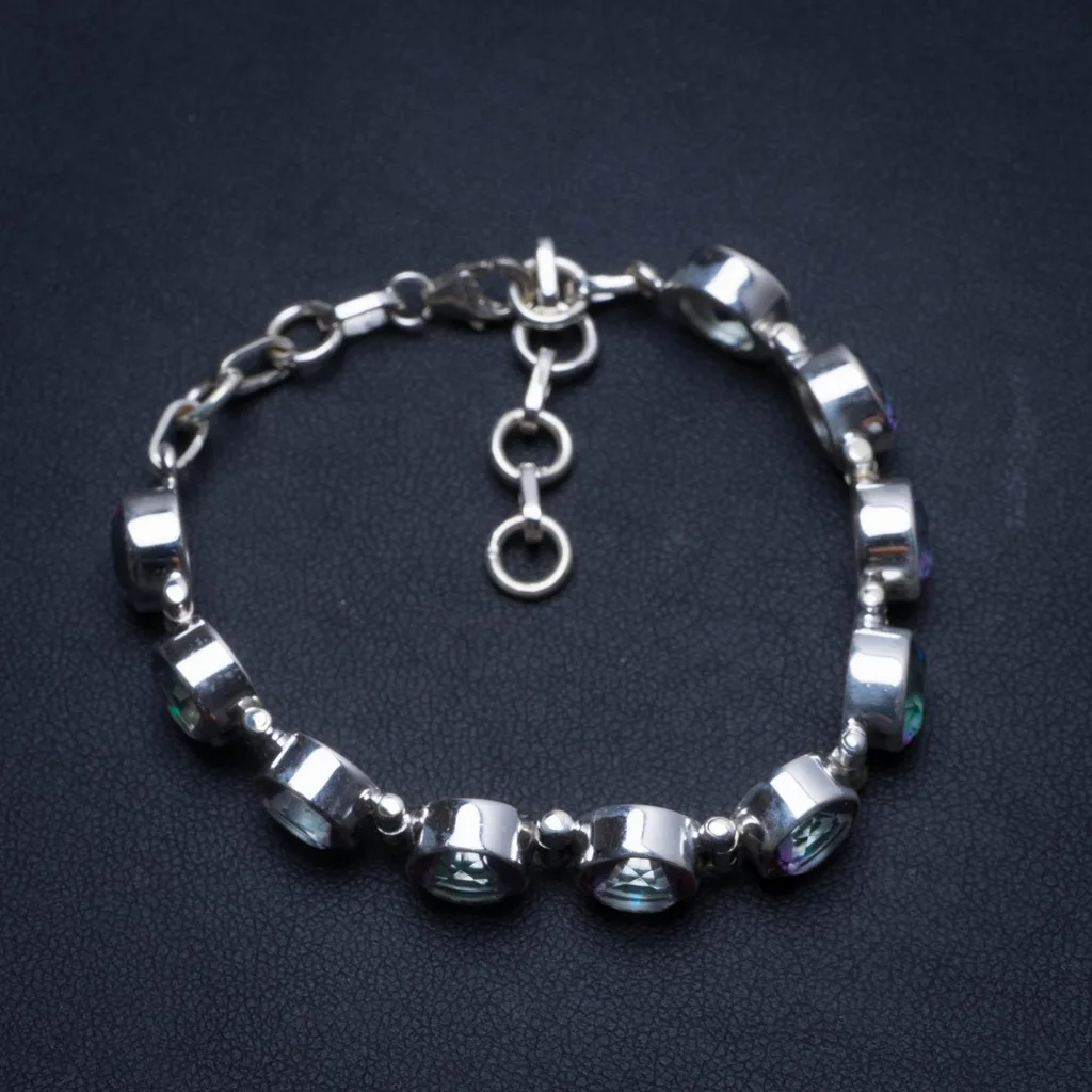 

Natural Mystical Topaz Handmade Boho 925 Sterling Silver Tennis Bracelet 6 1/4-7 1/4" T8444