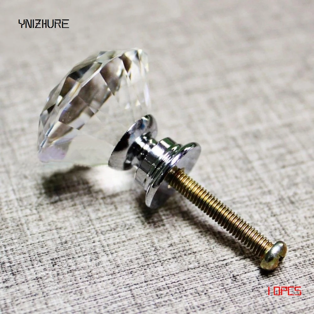2018 Real Top Fashion Kitchen Handles 10pcs 30mm Diamond Crystal Glass Door Drawer Cabinet Furniture Handle Knob Screw