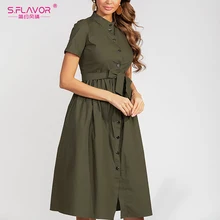 S. FLAVOR женское однотонное Хлопковое платье Элегантное повседневное платье на одной пуговице со стоячим воротником для женщин Весенняя мода Vestidos