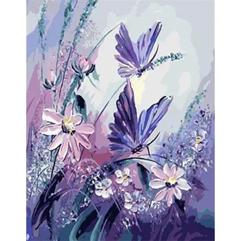

ArtSailing picture-by-numbers on canvas Butterfly Daisy Wall paintings by numbers with acrylic paints Posters with frame NP-064