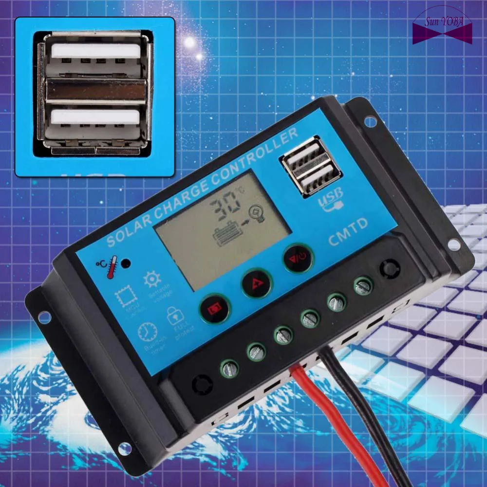 

20A Solar Panel Battery Regulator Charge Controller Solar Charger with USB / DC 12V/24V Output Charging Port for LED APJ
