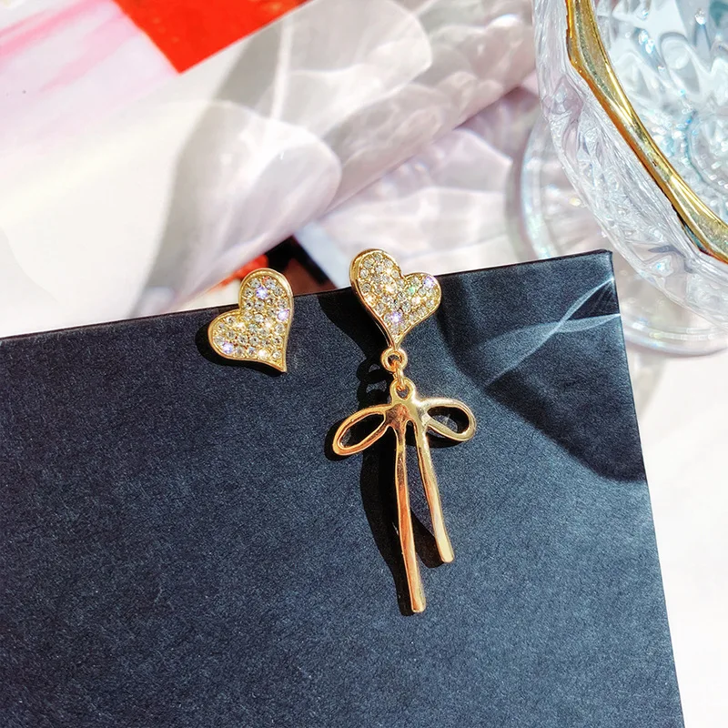 cheap DREJEW Asymmetrical Butterfly Love Heart Statement Earrings 2019 925 Alloy Drop Earrings for Women Wedding Fashion Jewelry E8341