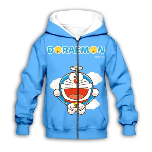 Kawaii Doraemon/Детские толстовки с капюшоном и объемным принтом; толстовка для маленьких мальчиков и девочек с героями мультфильмов Nobita Nobi; комплект уличной одежды; пуловер - Цвет: Kids  zip hoodies