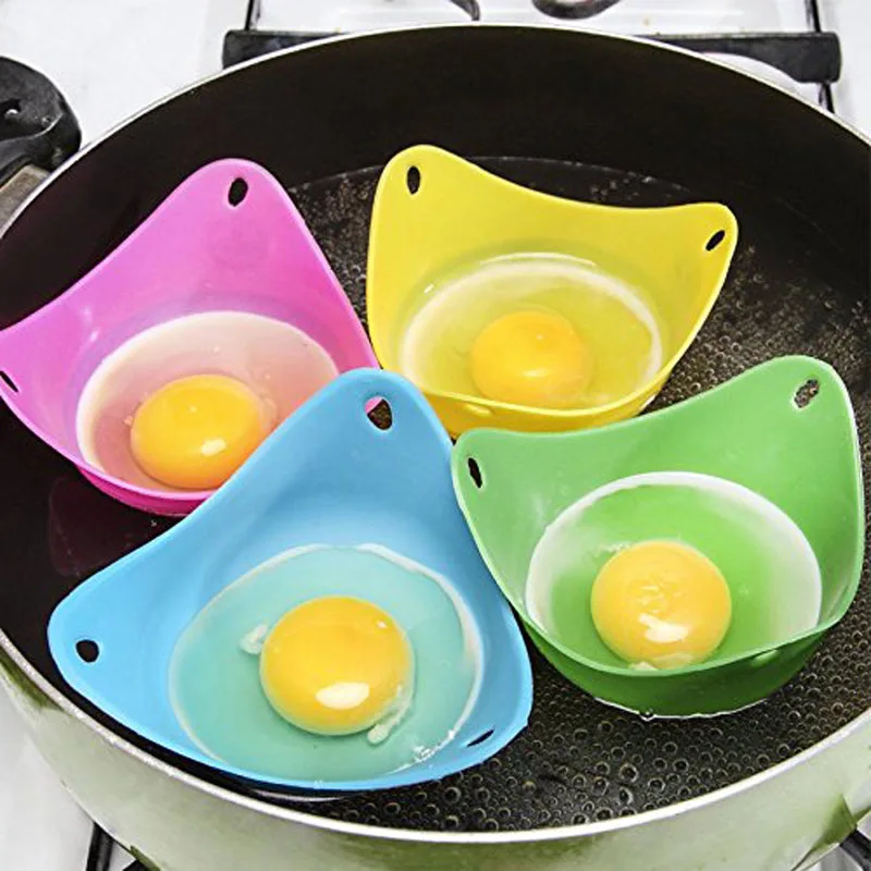 

4 Pcs/Lot Silicone Egg Poaching Cups With Ring Standers Eggs Cooking for Microwave Stovetop Random Color TB Sale