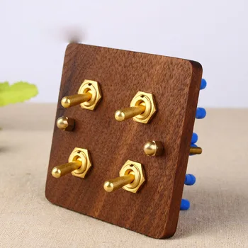 

Household solid wood brass pole 4-open double-control power switch socket