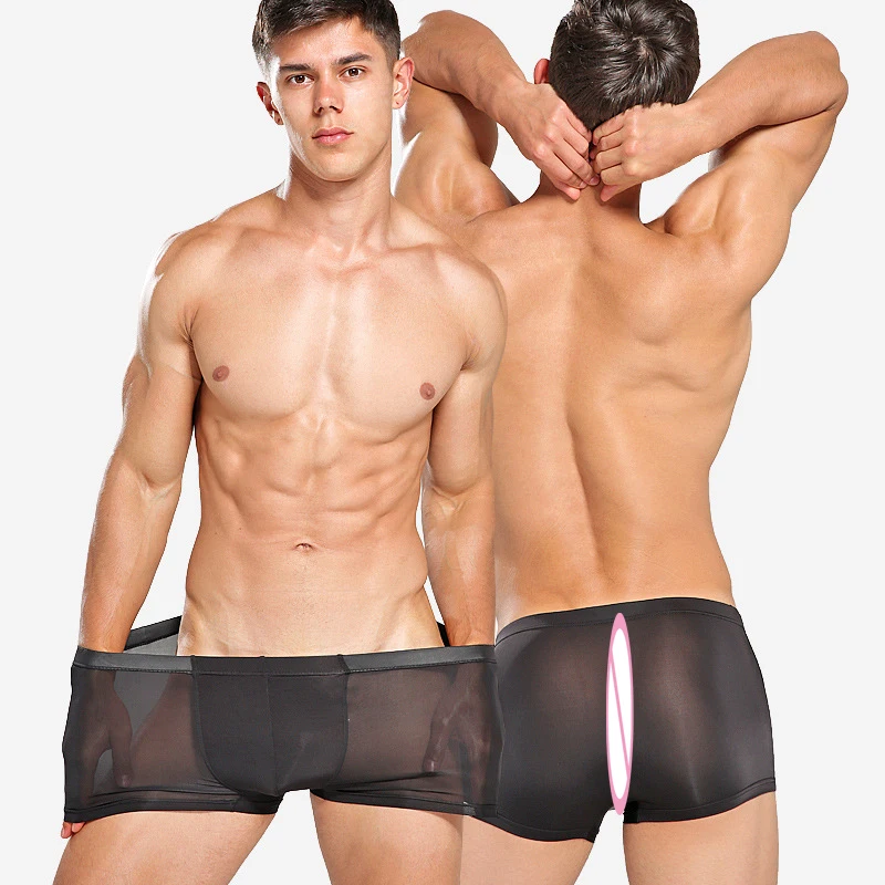 Jack Claude Boxer Men Silk Sexy Transparent Boxer Shorts U Convex Penis Pouch Breathable Underwear Male Seamless Sex Panties