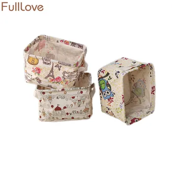 

FullLove 2PCS/Set 20*16*14cm Linen Storage Boxes & Bins Cartoon Owls Castles Print Sundries Toys Cosmetic Organizer Jewelry Box