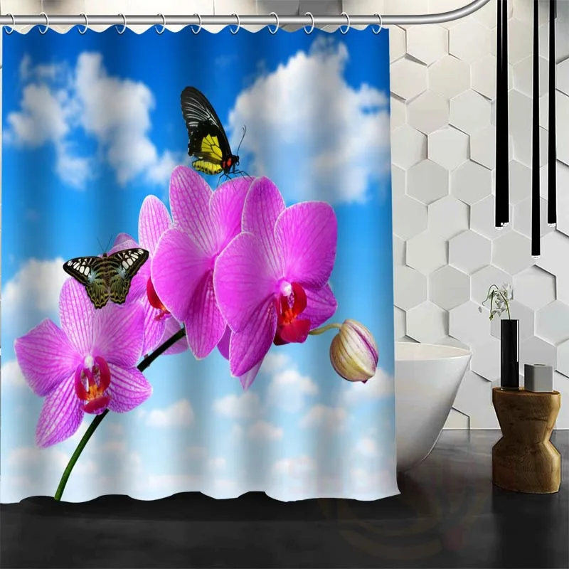 Best Nice Custom Orchid Flower Shower Curtain Bath Curtain Waterproof Fabric For Bathroom MORE