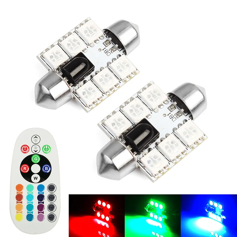 

Festoon 31mm 36mm 39mm 41mm LED RGB Remote Control 16 Colors 4 Flashing Mode Dome Light