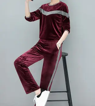 

2018 Spring New Fashion Women Hoodies pants Set Girl 2 Piece Clothing Set Stripe Casual Pullovers Clothes Student Size M -3 XL